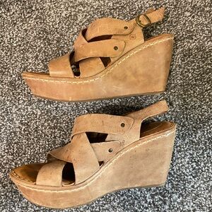 Born Cataleen Leather Platform Wedge Sandal Nude